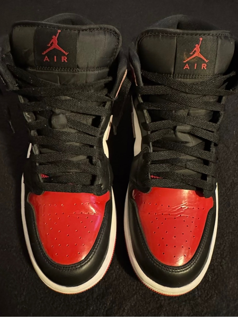 Nike Air Jordan 1 Mid SE Shoes Patent Bred Black Red White Men 8.5 Women 7. - Picture 8 of 16